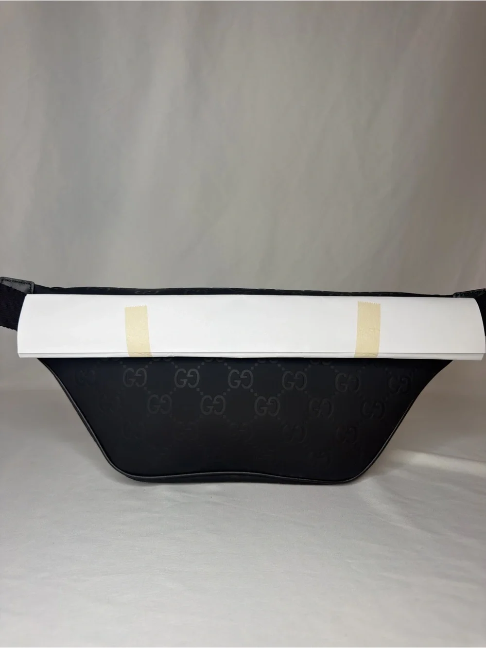 Gucci Edge Large Black GG Rubber Belt Bag 834492 NWT